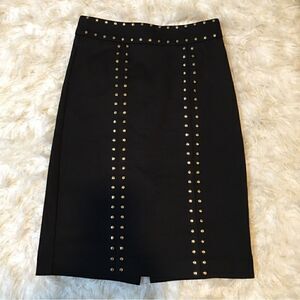 NY & CO GOLD FLAT STUDDED SLIT BACK, HIGH WAIST PENCIL SKIRT